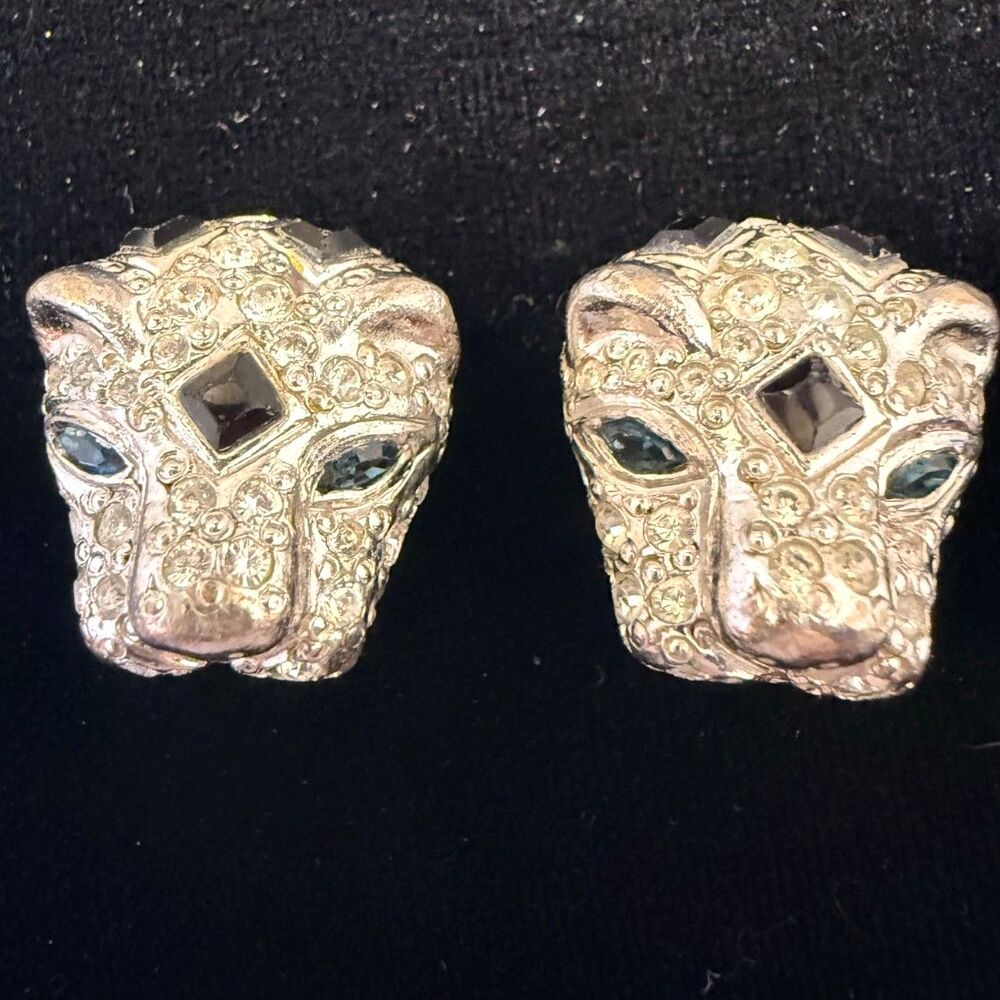 Vintage 1980s REPLICA Made in Italy Panther Head Statement Clip-On Earrings